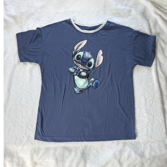 Disney Tops - Disney Lilo & Stitch Blue Graphic T-Shirt Short Sleeve Ringer Neck Small JT21315